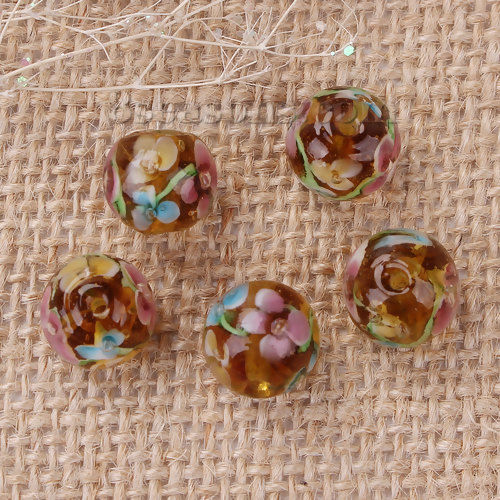 Picture of Lampwork Glass Japanese Style Beads Round Plum Flower About