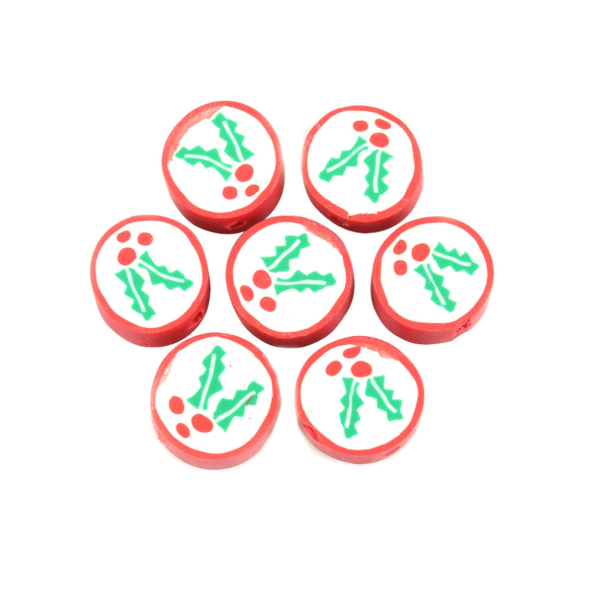 Picture of Polymer Clay Beads Round Multicolor Leaf Pattern About 12mm Dia, Hole: Approx 2.3mm, 40 PCs