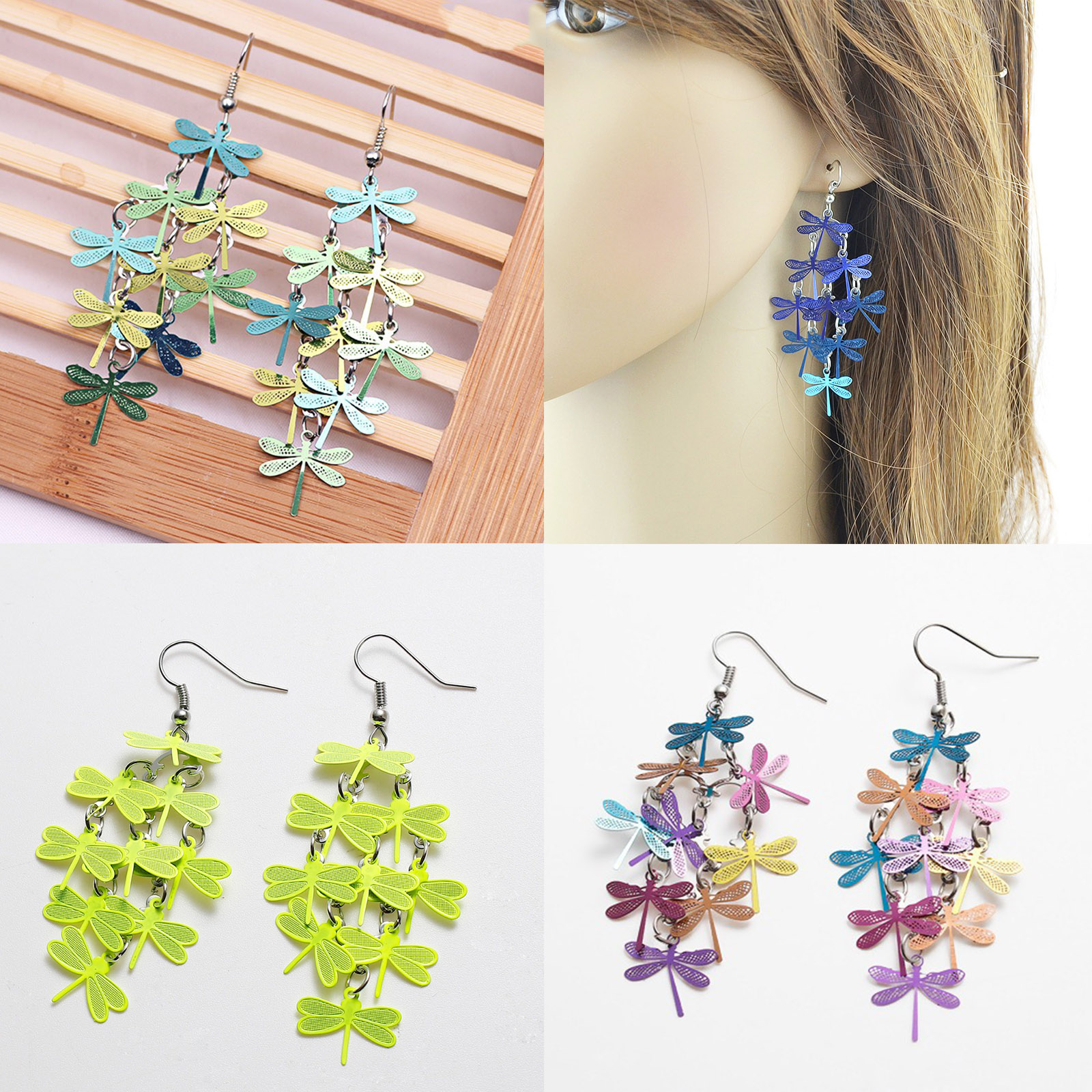 Image de Boucles d'Oreilles Crochets Estampe en Filigrane en Laiton Libellule Creux