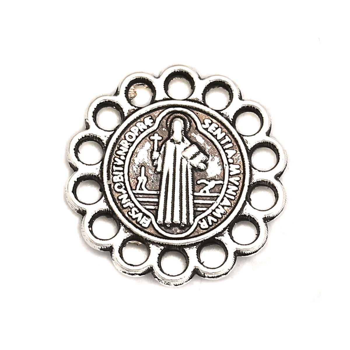 Imagen de Zamak Conectores Ronda Plata Antigua Jesús 15mm Dia, 50 Unidades