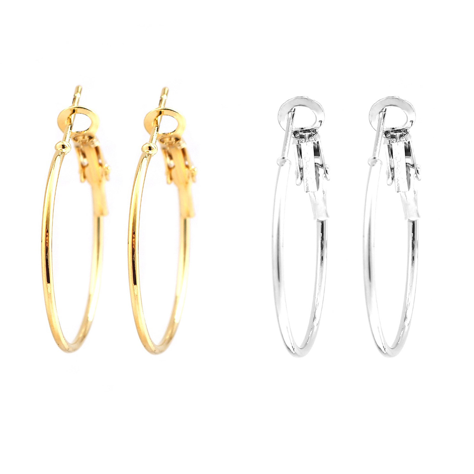 Imagen de Zamak Pendientes Círculos Chapado en Oro 31mm x 25mm, Post/ Wire: (20 gauge), 4 Unidades