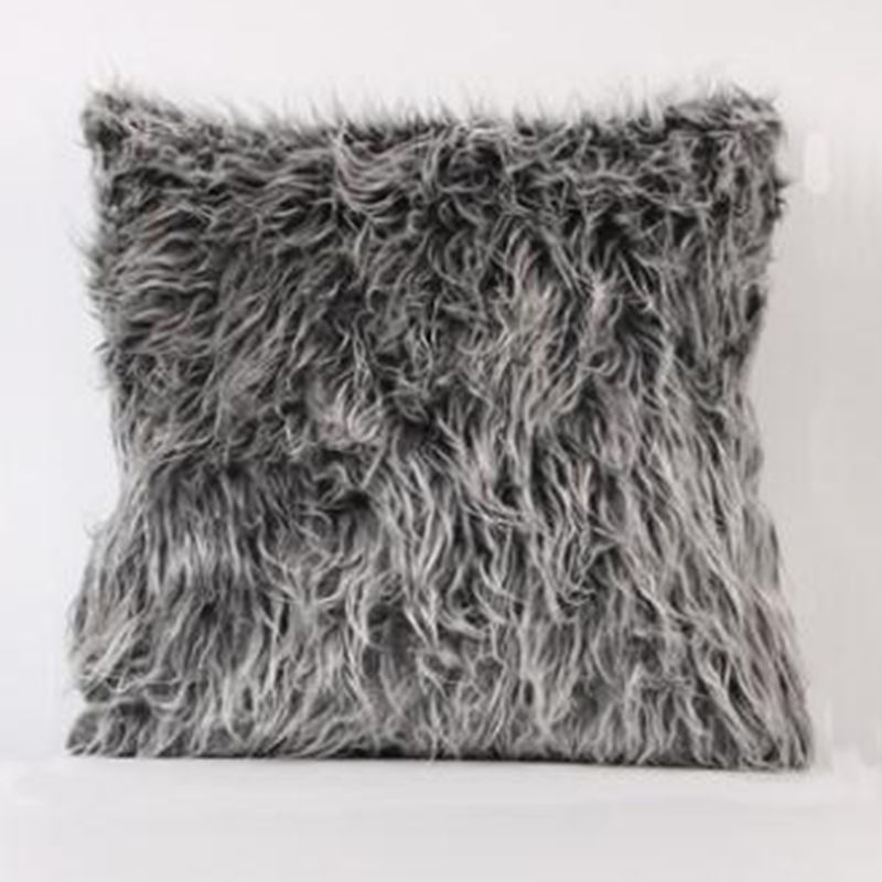 Bild von Plüsch Kunstpelz Kissenbezug Quadrat Dunkelgrau 45cm x 45cm, 1 Stück