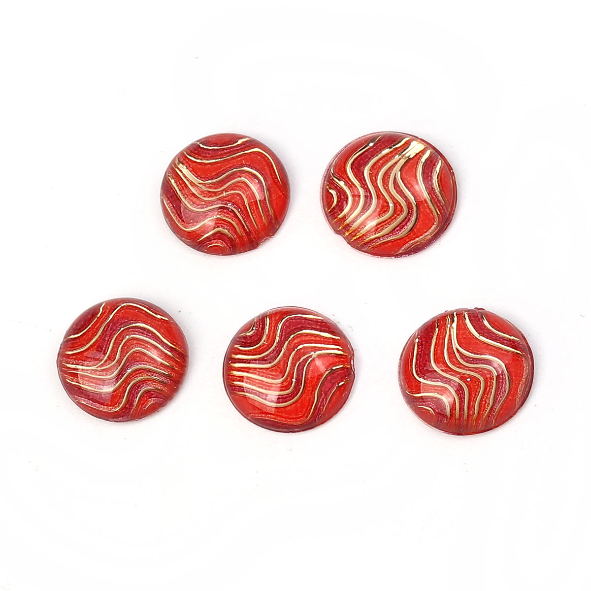 Picture of Acrylic Dome Seals Cabochon Round Red Stripe Pattern 10mm( 3/8") Dia, 200 PCs