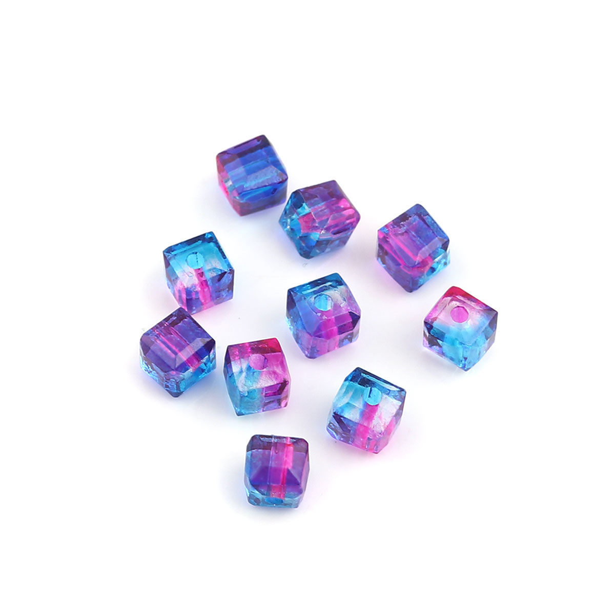 Imagen de Vidrio Cuentas Cuadrado, Azul & Fucsia Dos Colores Sección Aprox 5mm x 5mm, Agujero: Aprox 1.4mm, 100 Unidades