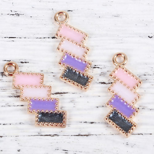 Picture of Zinc Based Alloy Charms Rectangle Gold Plated Multicolor Enamel Glitter 22mm( 7/8") x 8mm( 3/8"), 20 PCs