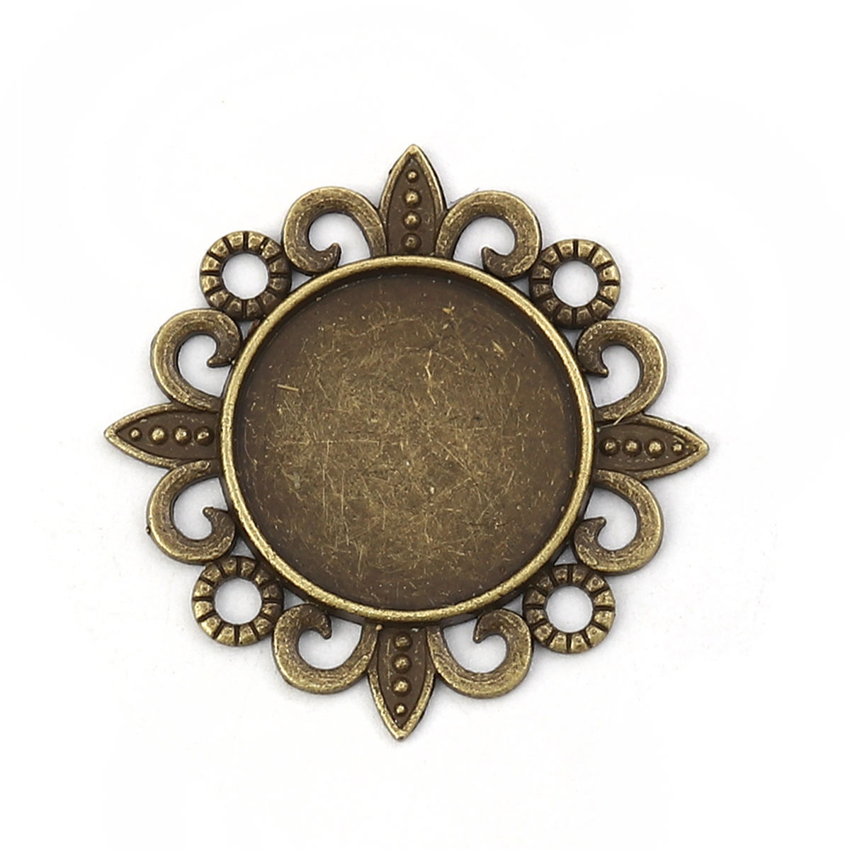 Bild von Zinklegierung Cabochon Fassung Blumen Bronzefarbe Cabochon Fassung (für 18mm D.) 32mm x 32mm, 30 Stück