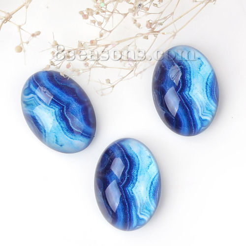 Immagine di Resina Dome Seals Cabochon Ovale Blu Onda " Trasparente 25mm x 16mm, 20 Pz