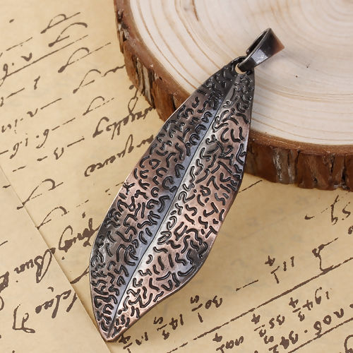 Image de Pendentif en Alliage de Zinc Feuille Rayées Cuivre Antique     