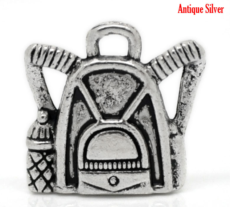 Picture of Graduation Jewelry Zinc Based Alloy Charms Backpack Antique Silver Color 16mm x 16mm( 5/8"x 5/8"), 50 PCs