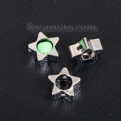 Picture of Brass Beads Frames Pentagram Star Silver Tone (Fits 3mm Beads) 8mm( 3/8") x 7mm( 2/8"), 20 PCs