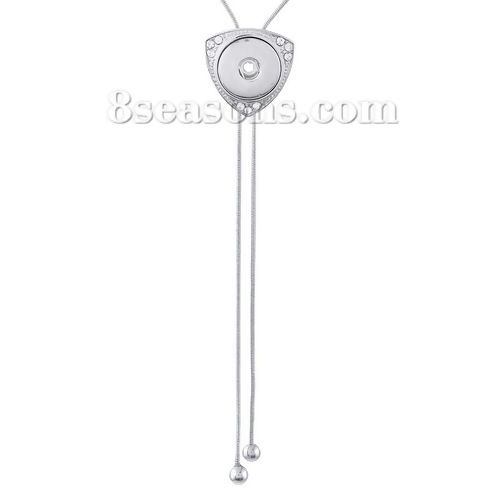 Imagen de Aleación del Cinc Botón Snap  Bolo Corbata de Lazo Ajusta a 18mm/20mm Snap Botones Triángulo Tono de Plata 43cm de largo Tamaño del agujero: 6mm, 1 Unidad