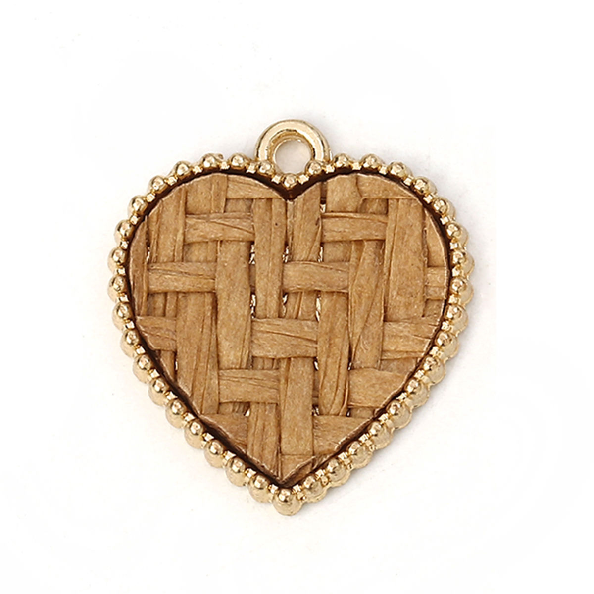 Picture of Zinc Based Alloy Charms Heart Gold Plated Brown 20mm( 6/8") x 18mm( 6/8"), 10 PCs