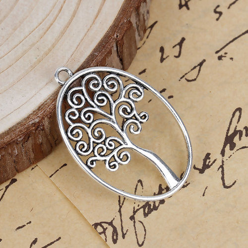 Image de Pendentif en Alliage de Zinc Rond Arbres Creux     