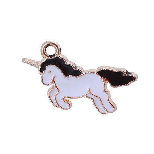 Imagen de Zamak Colgantes Charms Caballo Chapado en Oro Negro & Blanco Esmalte 22mm x 12mm, 20 Unidades