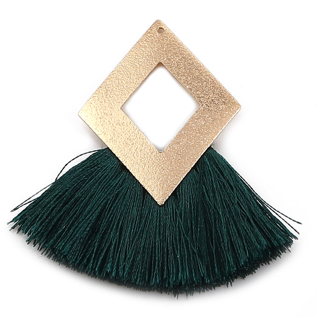 Picture of Polyester Tassel Pendants Rhombus Gold Plated Dark Green Sparkledust 60mm(2 3/8") x 60mm(2 3/8"), 3 PCs