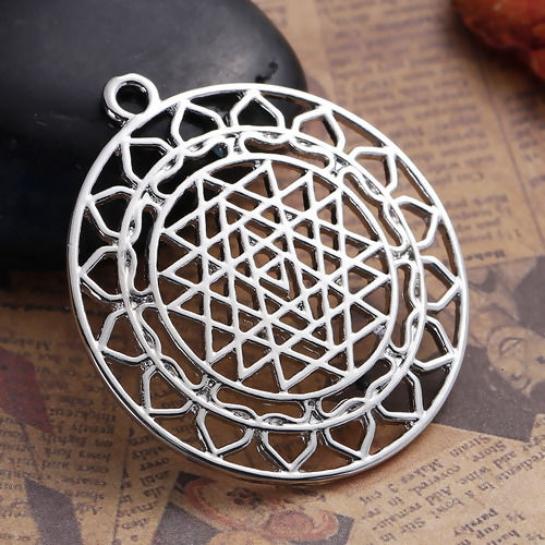 Picture of Zinc Based Alloy Sri Yantra Meditation Pendants Round Hollow 