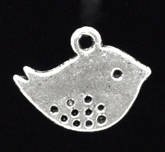 Imagen de Colgantes Aleación del Metal Del Zinc de Madera de Pájaro Plata Antigua Rhinestone 16mm x 13mm, 50 Unidades