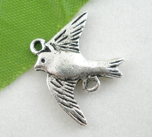 Imagen de Colgantes Aleación del Metal Del Zinc de Golondrina Plata Antigua Rhinestone 16.0mm x 14.0mm, 25 Unidades 