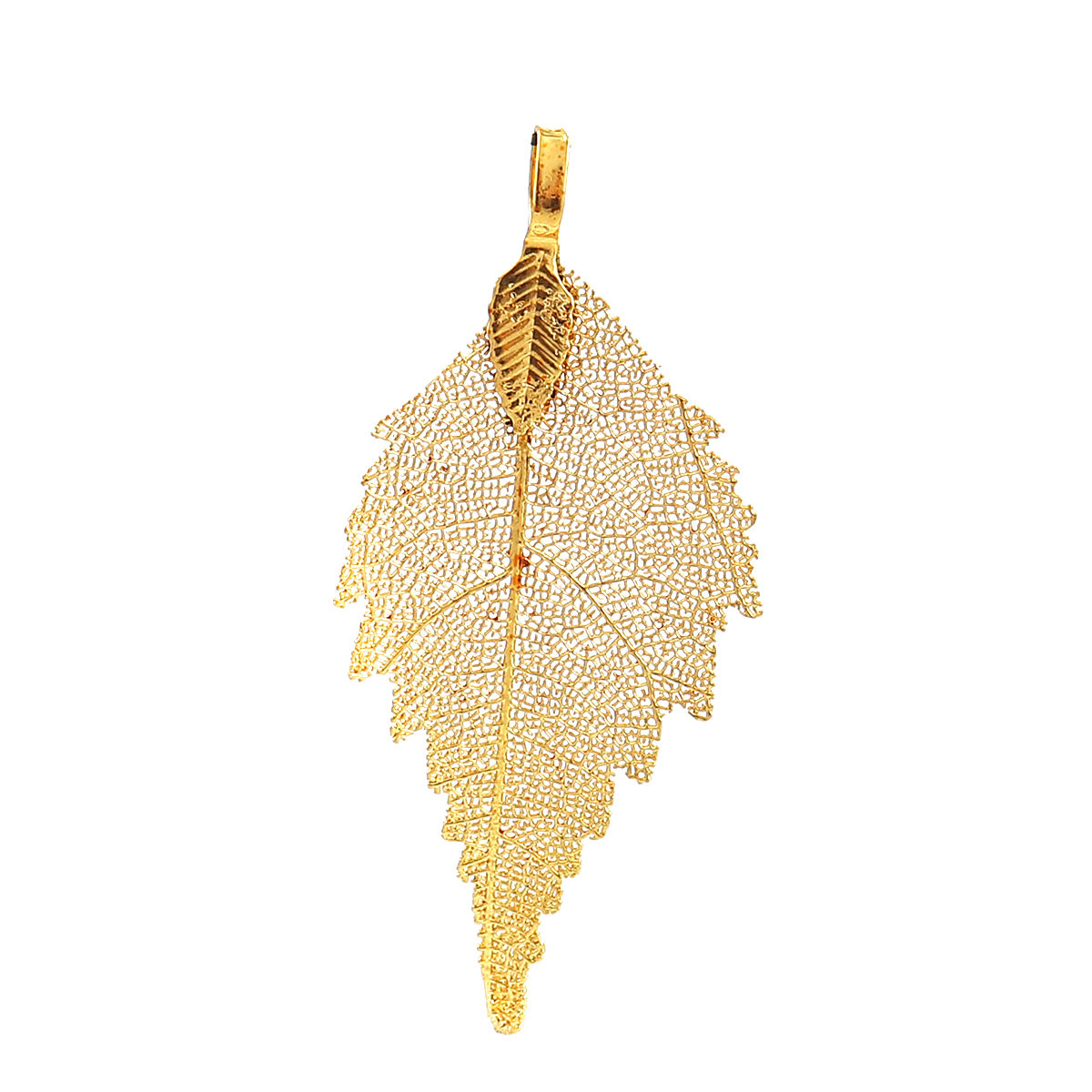 Picture of Brass & Natural Leaf Pendants Gold Plated 59mm(2 3/8") x 26mm(1"), 2 PCs