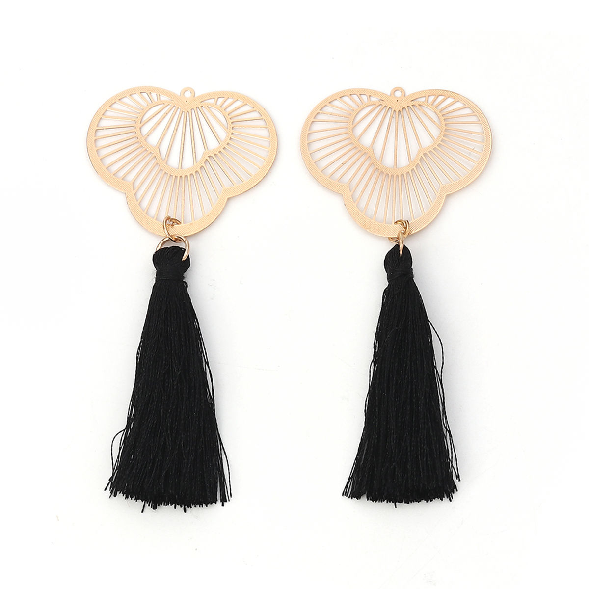 Imagen de Latón & Poliéster Colgantes Chapado en Oro Negro En forma de abanico Panícula Filigrana Estampación 8.3cm x 3.6cm, 5 Unidades