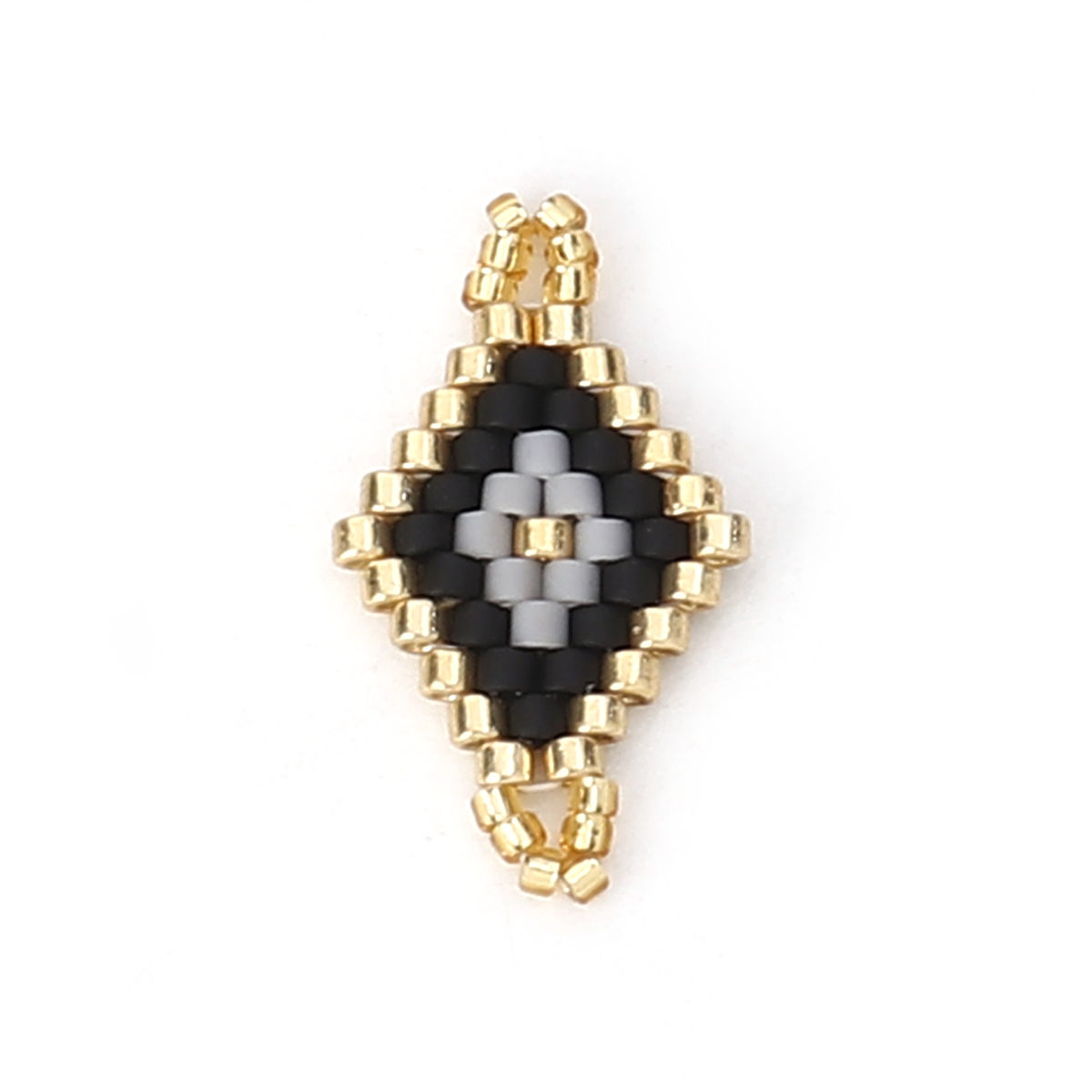 Imagen de Vidrio Cuentas de Semillas Conectores Diamond Dorado Negro 22mm x 12mm, 2 Unidades