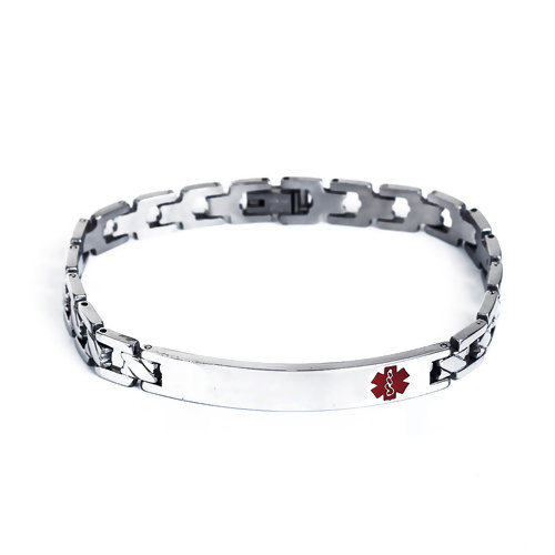 Bild von 304 Edelstahl Armband Silberfarben Rot Caduceus medizinische Versorgung Symbol 21cm lang, 1 Strang
