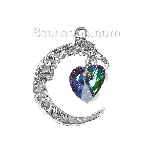 Bild von Messing AB Regenbogen Aurora Borealis Charms Herz Mond Gesicht Strass Facettiert