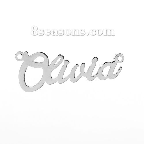 Immagine di 304 Acciaio Inossidabile Nome Connettore Accessori Tono Argento Lettere Disegno Olivia 31mm x 12mm, 1 Pz