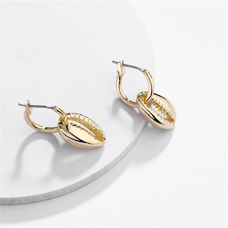 Picture of Hoop Earrings Gold Plated Natural Shell 25mm x 12mm, 1 Pair
