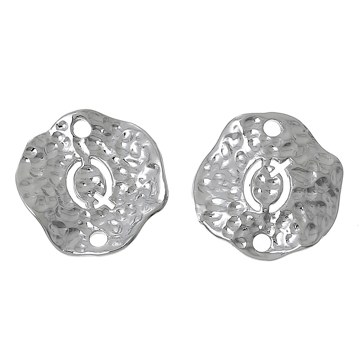 Picture of Zinc Based Alloy Hammered Connectors Findings Irregular Silver Tone Alphabet/Letter " Q " Carved Hollow 13mm(4/8") x 13mm(4/8"), 10 PCs