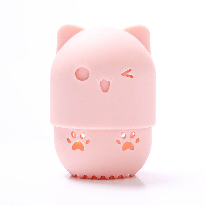 Imagen de Silicona Caja de Almacenamiento de Huevos de Belleza Óvalo Gato Rosa Melocotón 9cm x 7.5cm, 1 Unidad