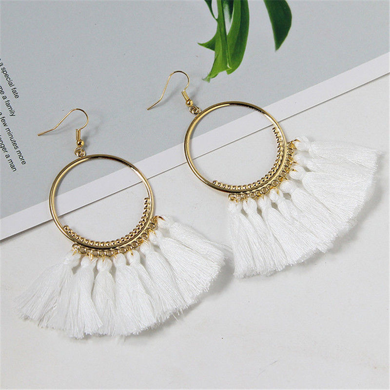 Imagen de Borla Pendientes Chapado en Oro Blanco Anillo 10cm x 4cm, 1 Par