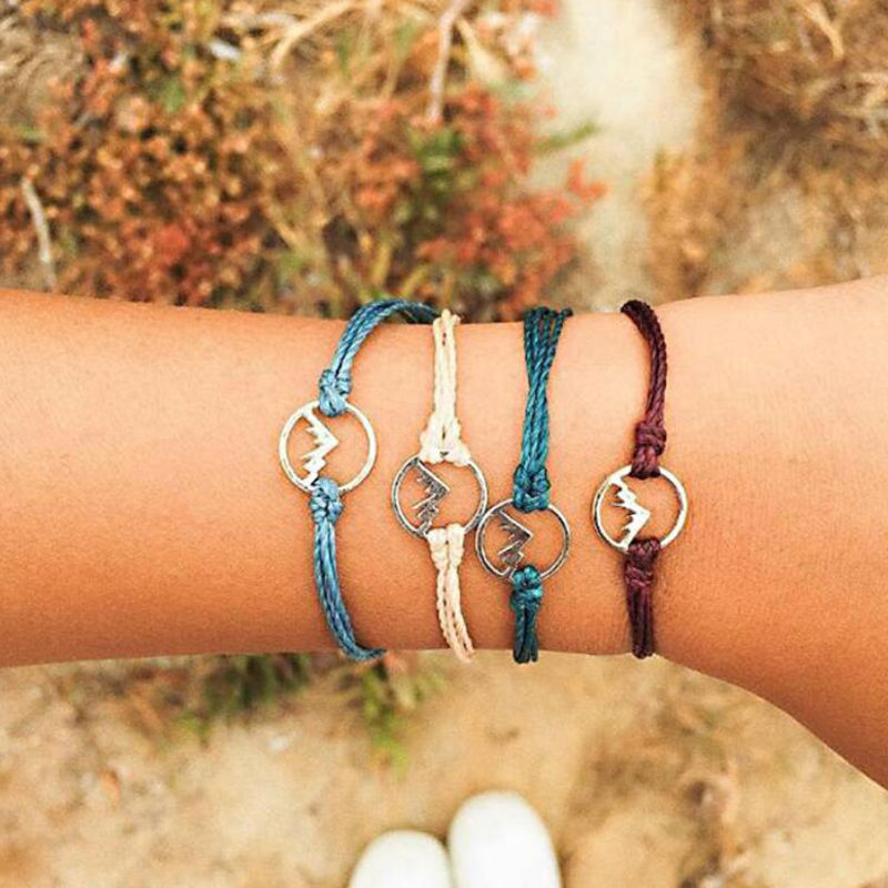Imagen de Bohemia Conjunto de Pulsera Mixto Multicolor Ronda Montaña 19cm longitud, 1 Juego ( 4 Unidades/Juego)