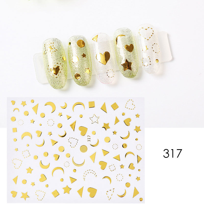Picture of PVC 3D Nail Art Stickers Decoration Star Moon Golden 1 Sheet
