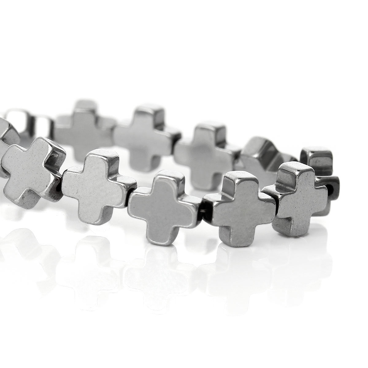 Imagen de Hematite Cuentas Cruz Tono de Plata Aprox 6mm x 6mm, Agujero: Aprox 1mm, 39cm Longitud, 1 Sarta (Aprox 60 Unidades/Sarta)