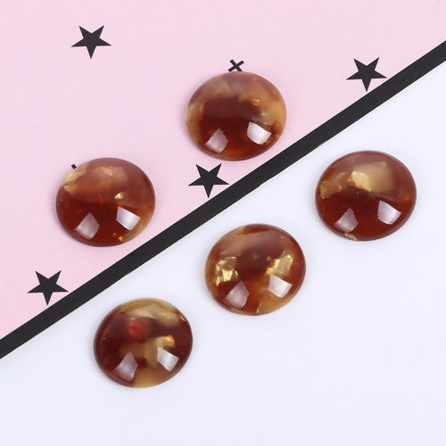 Picture of Acetic Acid Resin Acetimar Marble Dome Seals Cabochon Round Brown & Golden 12mm( 4/8") Dia, 10 PCs