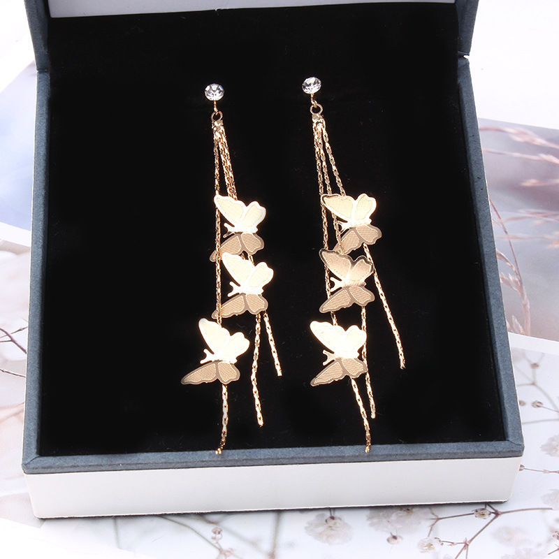 Imagen de Borla Pendientes Chapado en Oro Mariposa 88mm x 13mm, 1 Par