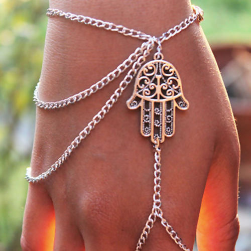 Picture of Hand Chain Slave Ring Bracelet Hamsa Symbol Hand
