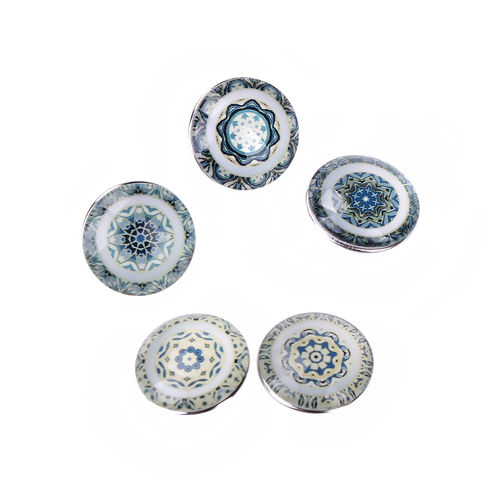 Bild von 18mm Kupfer & Glas Druckknöpfe Für Chunk Armband Rund Silberfarbe Gelb Transparent Zufällig Mix, Knauf: 5.5mm , 10 Stück