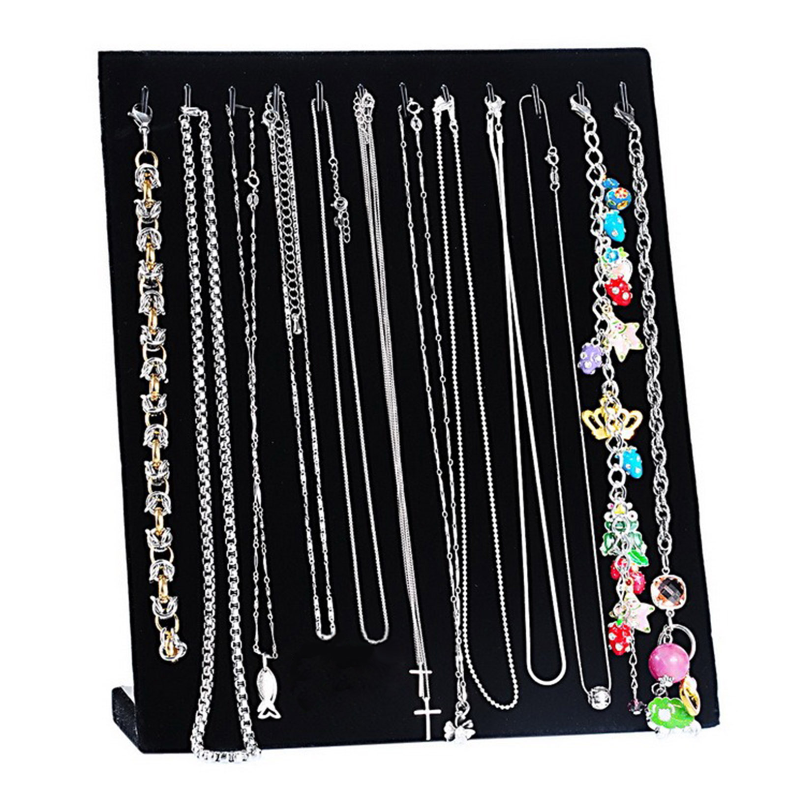 Picture of Velvet Jewelry Necklace Displays Stand Rack Rectangle Black 25.3cm(10") x 20.3cm(8") , 1 Piece
