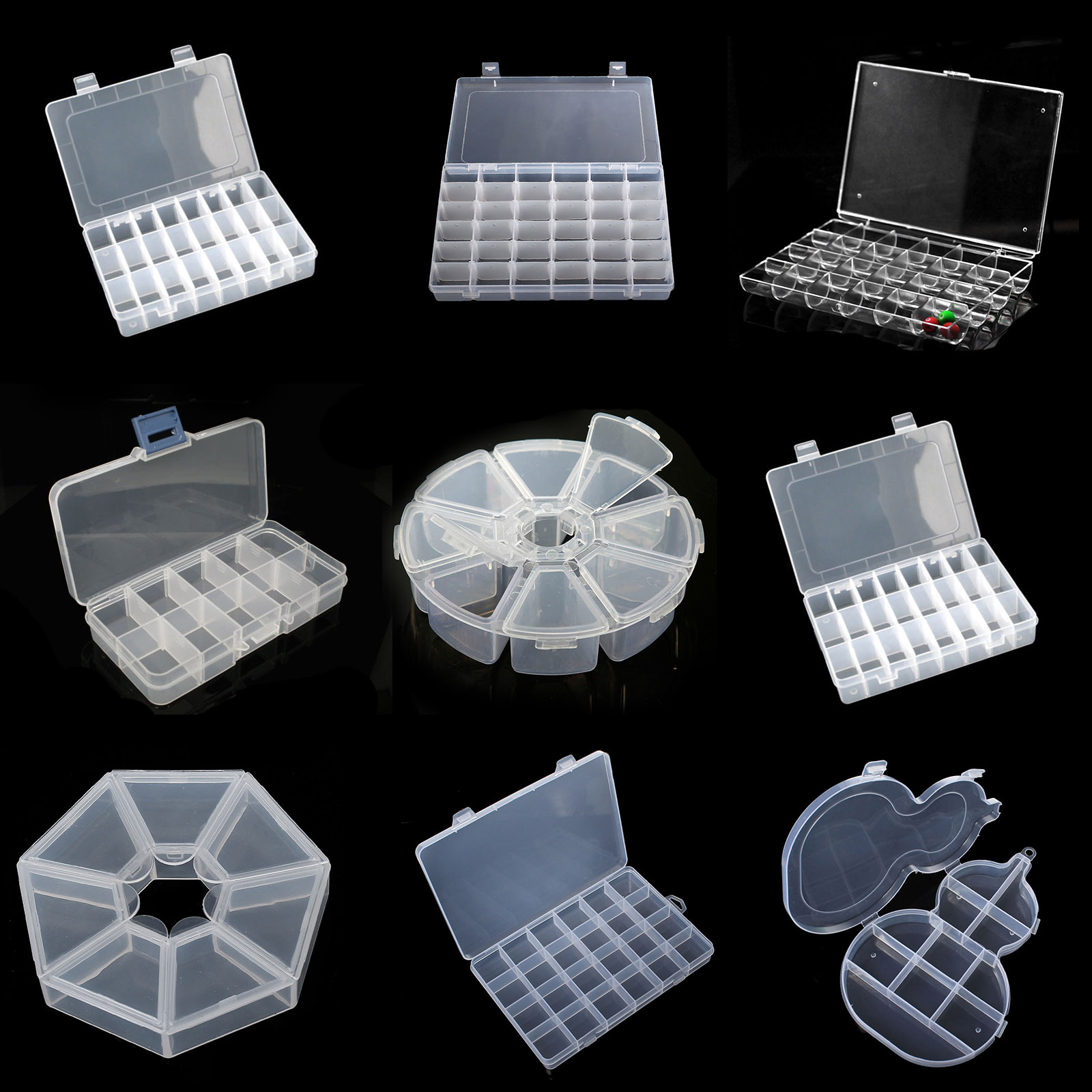 Picture of Plastic Adjustable Beads Organizer Container Storage Box Rectangle Clear 19.5cm x 14cm(7 5/8"x 5 4/8"), 1 Piece (24 Compartments)
