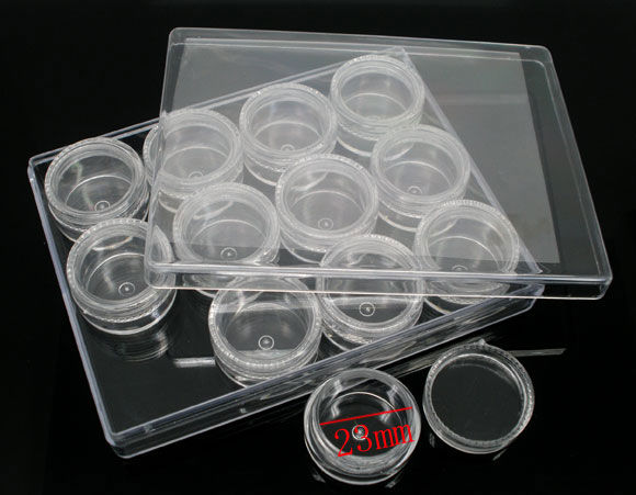 Picture of Acrylic Beads Organizer Container Storage Box Round Transparent 12.8cm x 9.7cm(5"x3 7/8"), 1 Set (12 PCs/Set)