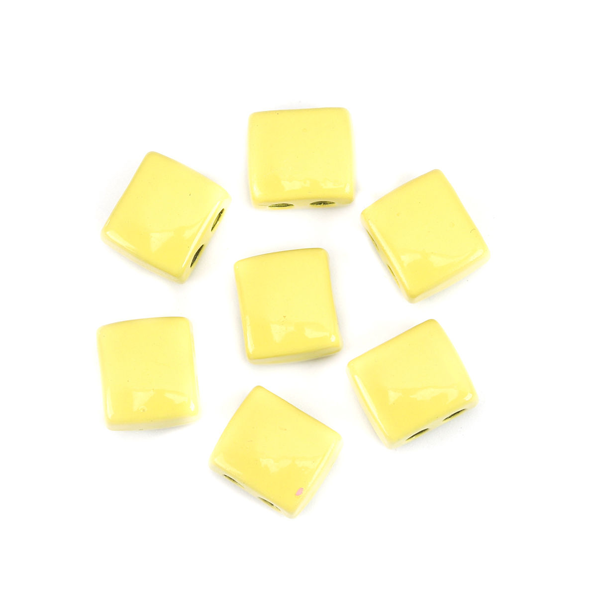 Picture of Zinc Based Alloy Enamel Spacer Beads Two Holes Rectangle Pale Yellow About 9mm x 8mm, Hole: Approx 2.1mm, 10 PCs