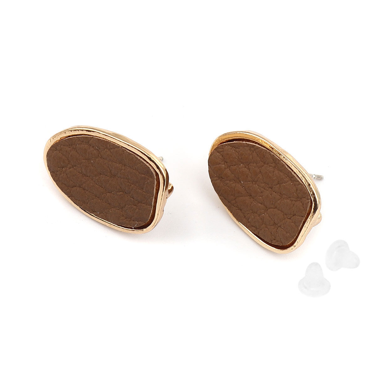 Imagen de Aleación del cinc+PU Pendientes Gota Chapado en Oro Café W/ Lazo 19mm x 14mm, Post/ Wire: (20 gauge), 4 Unidades