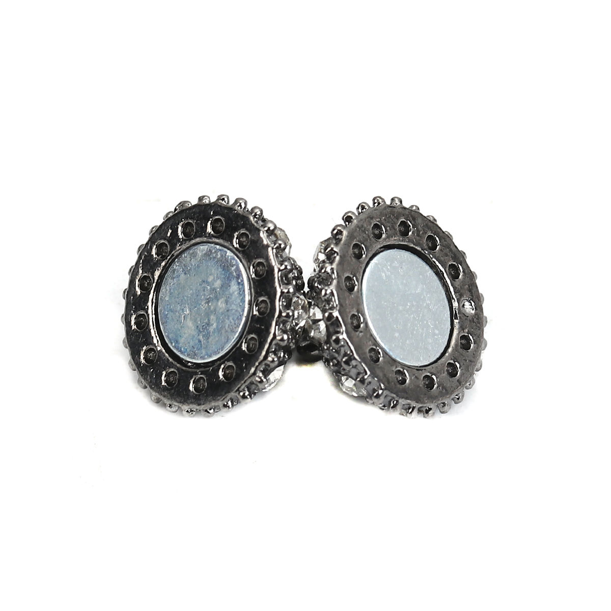 Imagen de Hierro Corchetes Magnéticos Bola de Gunmetal, Claro Circón Artificial 18mm x 13mm, 4 Unidades
