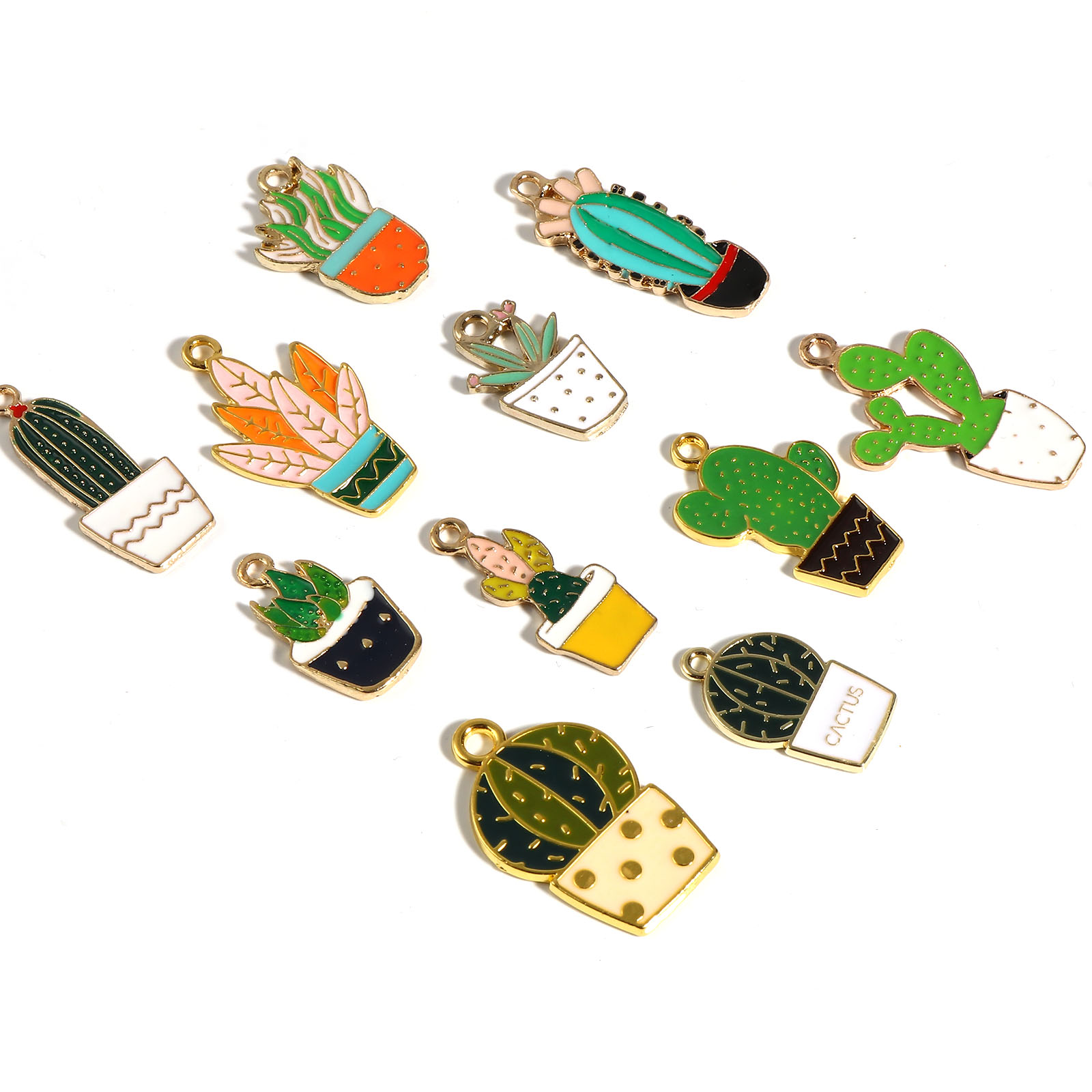 Picture of Zinc Based Alloy Charms Cactus Pot Plant Enamel 