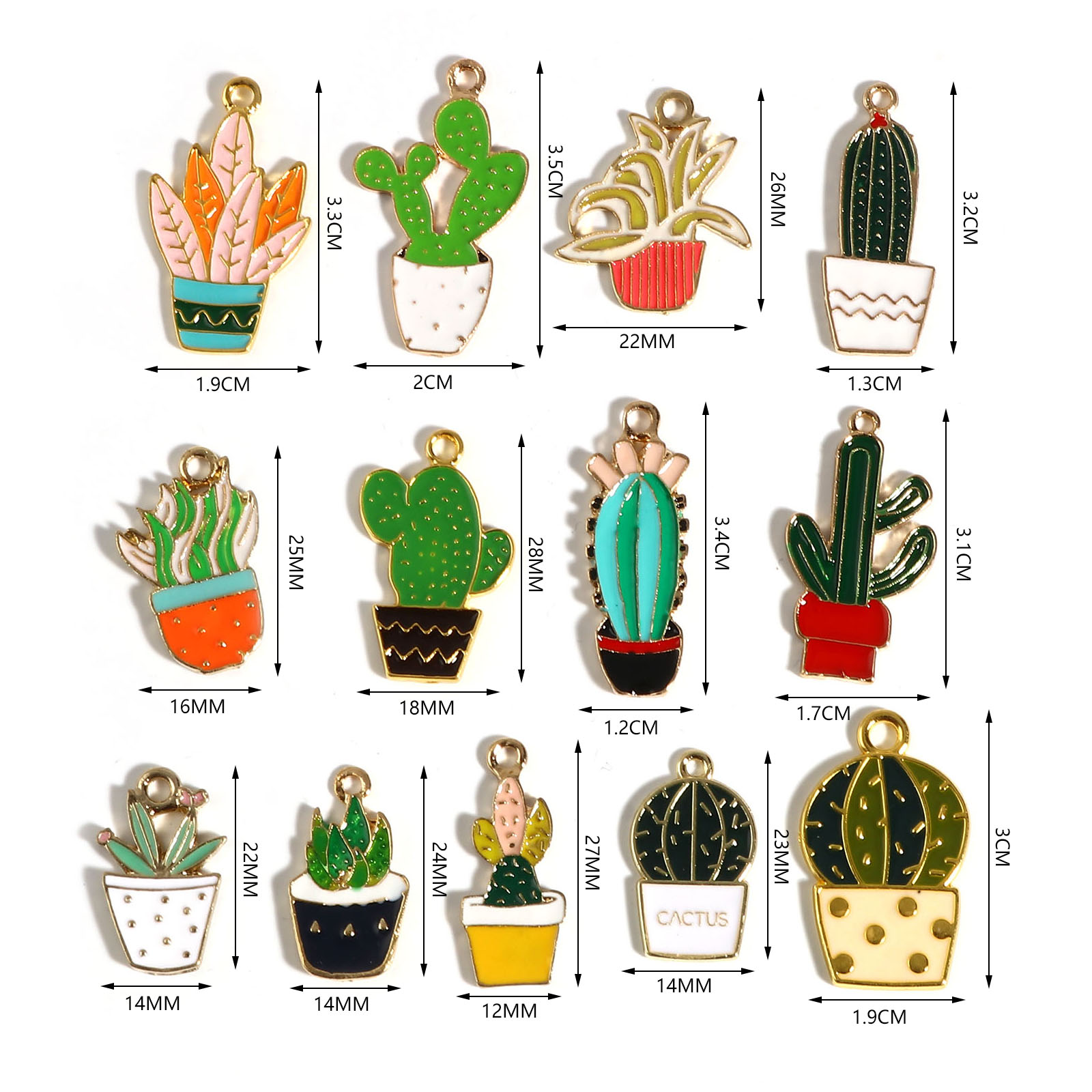 Picture of Zinc Based Alloy Charms Cactus Pot Plant Enamel 