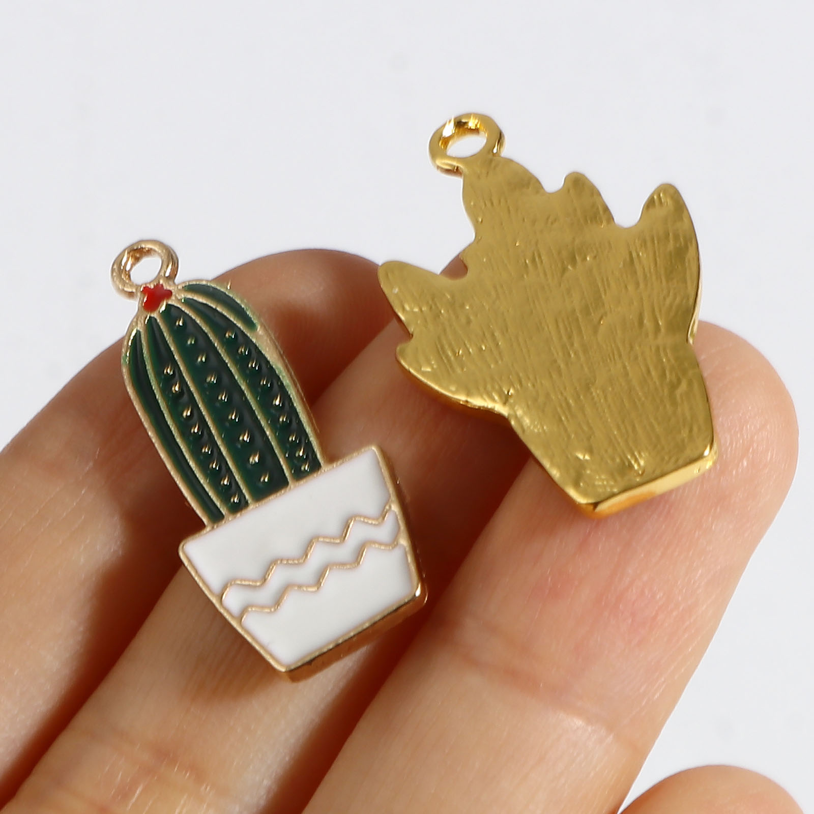 Picture of Zinc Based Alloy Charms Cactus Pot Plant Enamel 