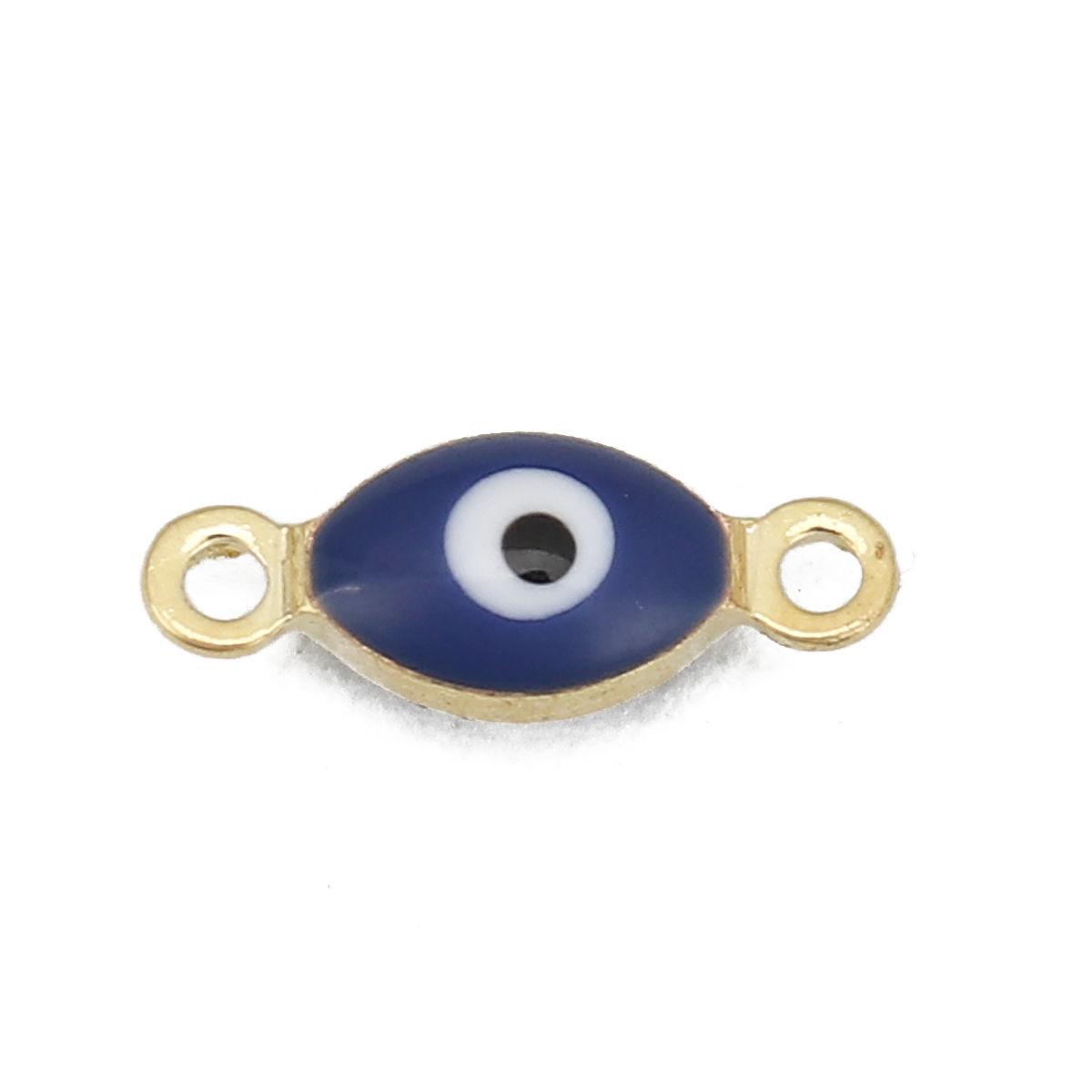 Picture of Brass Connectors Marquise Gold Plated Royal Blue Evil Eye Enamel 11mm( 3/8") x 4mm( 1/8"), 10 PCs