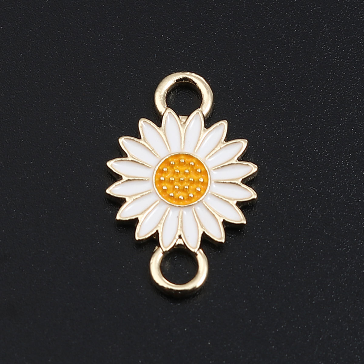 Изображение Цинковый Сплав Коннекторы фурнитуры Маргаритка Позолоченный белый & желтый С Эмалью 22мм x 14мм, 10 ШТ